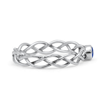 Infinity X Cross Weave Entangle Oxidized Round Statement Fashion Ring Simulated Blue Lapis Solid 925 Sterling Silver